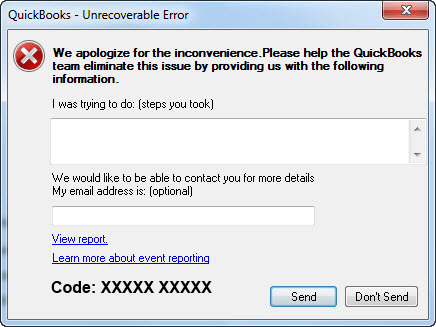 QuickBooks Unrecoverable error message