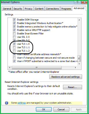 Verify Use TLS 1.0 is checked