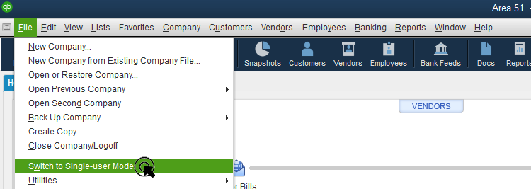 Run the QuickBooks in Single User Mode