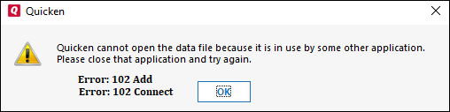 Quicken Download error 102 message