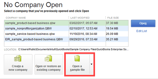 Run Sample File In QuickBooks